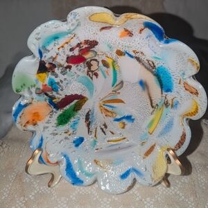 Avem Murano Mid Century Scalloped Edge Tutti Frutti Thich Glass Dish